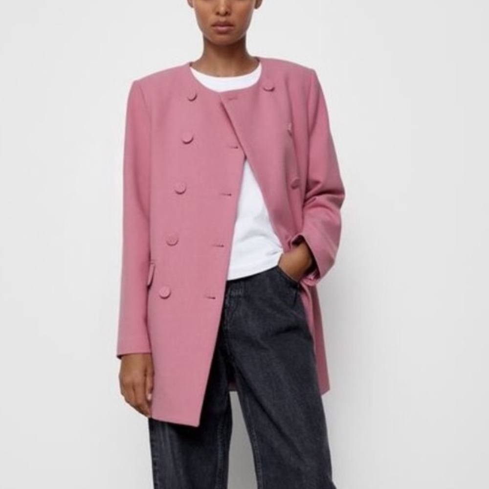Zara Barbie Pink Lined Double Breasted Buttoned Frock Coat Jacket